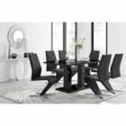 Furniture Box Imperia Black High Gloss Dining Table And 6 x Black Luxury Willow Dining Chairs Set