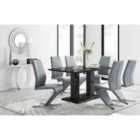 Furniture Box Imperia Black High Gloss Dining Table And 6 x Elephant Grey Luxury Willow Dining Chairs Set
