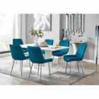 Furniture Box Imperia 6 Seater White Dining Table and 6 x Blue Pesaro Silver Leg Chairs
