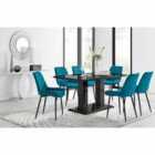 Furniture Box Imperia 6 Seater Black Dining Table and 6 x Blue Pesaro Black Leg Chairs