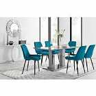 Furniture Box Imperia 6 Seater Grey Dining Table and 6 x Blue Pesaro Black Leg Chairs