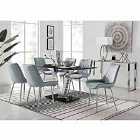 Furniture Box Florini V Black Dining Table and 6 x Grey Pesaro Silver Leg Chairs