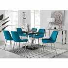 Furniture Box Florini V Black Dining Table and 6 x Blue Pesaro Silver Leg Chairs