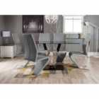 Furniture Box Florini Black Glass And Chrome Metal Dining Table And 6 x Modern Elephant Grey Willow Chairs Set