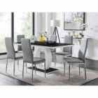 Furniture Box Giovani High Gloss And Glass Dining Table And 6 x Grey Milan Chairs Set