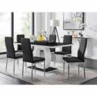 Furniture Box Giovani High Gloss And Glass Dining Table And 6 x Black Milan Chairs Set