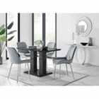 Furniture Box Imperia 4 Seater Black Dining Table and 4 x Grey Pesaro Silver Leg Chairs