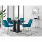 Furniture Box Imperia 4 Seater Black Dining Table and 4 x Blue Pesaro Silver Leg Chairs