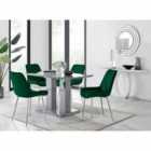Furniture Box Imperia 4 Seater Grey Dining Table and 4 x Green Pesaro Silver Leg Chairs
