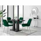 Furniture Box Imperia 4 Seater Black Dining Table and 4 x Green Pesaro Silver Leg Chairs