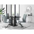 Furniture Box Imperia 4 Seater Modern Black High Gloss Dining Table And 4 x Elephant Grey Luxury Willow Chairs Set