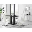 Furniture Box Imperia 4 Seater Modern Black High Gloss Dining Table And 4 x White Luxury Willow Chairs Set