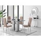 Furniture Box Imperia 4 Seater Modern Grey High Gloss Dining Table And 4 x Cappuccino Grey/Beige Modern Milan Chairs Set
