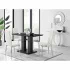 Furniture Box Imperia 4 Seater Modern Black High Gloss Dining Table And 4 x White Modern Milan Chairs Set