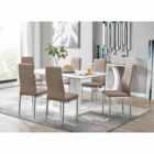 Furniture Box Imperia White High Gloss Dining Table And 6 x Cappuccino Grey Milan Chairs Set