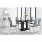 Furniture Box Imperia Black High Gloss Dining Table And 6 x Grey Milan Dining Chairs Set