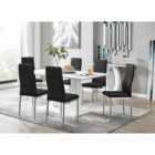 Furniture Box Imperia White High Gloss Dining Table And 6 x Black Milan Chairs Set