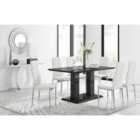 Furniture Box Imperia Black High Gloss Dining Table And 6 x White Milan Dining Chairs Set