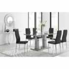 Furniture Box Imperia Grey Modern High Gloss Dining Table And 6 x Black Milan Dining Chairs Set