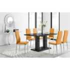 Furniture Box Imperia Black High Gloss Dining Table And 6 x Mustard Milan Dining Chairs Set