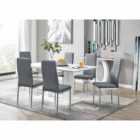 Furniture Box Imperia White High Gloss Dining Table And 6 x Grey Milan Chairs Set