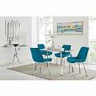Furniture Box Cosmo Dining Table and 4 x Blue Pesaro Silver Leg Chairs