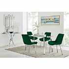 Furniture Box Cosmo Dining Table and 4 x Green Pesaro Silver Leg Chairs