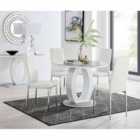 Furniture Box Giovani Grey White High Gloss And Glass 100cm Round Dining Table And 4 x White Milan Chairs Set