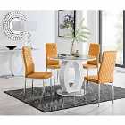 Furniture Box Giovani Grey White High Gloss And Glass 100cm Round Dining Table And 4 x Mustard Milan Chairs Set