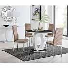 Furniture Box Giovani High Gloss And Glass 100cm Round Dining Table And 4 x Cappuccino Grey Milan Chairs Set