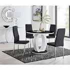 Furniture Box Giovani High Gloss And Glass 100cm Round Dining Table And 4 x Black Milan Chairs Set