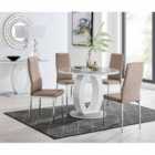 Furniture Box Giovani Grey White High Gloss And Glass 100cm Round Dining Table And 4 x Cappuccino Grey Milan Chairs Set