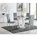 Furniture Box Giovani Grey White High Gloss And Glass 100cm Round Dining Table And 4 x Grey Milan Chairs Set