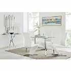 Furniture Box Cosmo Chrome Glass Dining Table And 4 x White Willow Dining Chairs Set