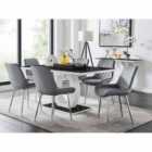 Furniture Box Giovani 6 Seater Black Dining Table & 6 x Grey Pesaro Silver Leg Chairs