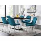 Furniture Box Giovani 6 Seater Black Dining Table & 6 x Blue Pesaro Silver Leg Chairs