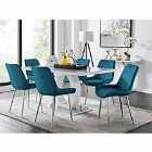 Furniture Box Giovani 6 Seater Grey Dining Table & 6 x Blue Pesaro Silver Leg Chairs