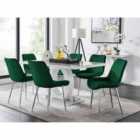 Furniture Box Giovani 6 Seater Grey Dining Table & 6 x Green Pesaro Silver Leg Chairs