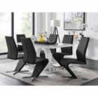 Furniture Box Giovani Grey White Modern High Gloss And Glass Dining Table And 6 x Black Willow Chairs Set