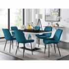Furniture Box Giovani 6 Seater Black Dining Table & 6 x Blue Pesaro Black Leg Chairs
