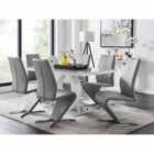 Furniture Box Giovani Grey White Modern High Gloss And Glass Dining Table And 6 x Elephant Grey Willow Chairs Set