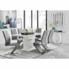 Furniture Box Apollo Rectangle White High Gloss Chrome Dining Table And 6 x Elephant Grey Willow Chairs Set