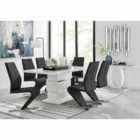 Furniture Box Apollo Rectangle White High Gloss Chrome Dining Table And 6 x Black Willow Chairs Set