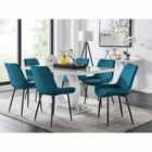 Furniture Box Giovani 6 Seater Grey Dining Table & 6 x Blue Pesaro Black Leg Chairs