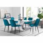 Furniture Box Atlanta 6 Seater White Dining Table and 6 x Blue Pesaro Black Leg Chairs