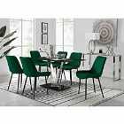 Furniture Box Florini V Black Dining Table and 6 x Green Pesaro Black Leg Chairs