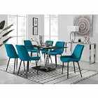 Furniture Box Florini V Black Dining Table and 6 x Blue Pesaro Black Leg Chairs