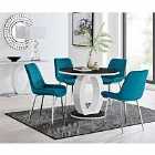 Furniture Box Giovani Round Black 100cm Table and 4 x Blue Pesaro Silver Leg Chairs