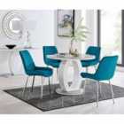 Furniture Box Giovani Round Grey 100cm Table and 4 x Blue Pesaro Silver Leg Chairs