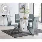 Furniture Box Giovani Grey White High Gloss And Glass 100cm Round Dining Table And 4 x Elephant Grey Willow Chairs Set